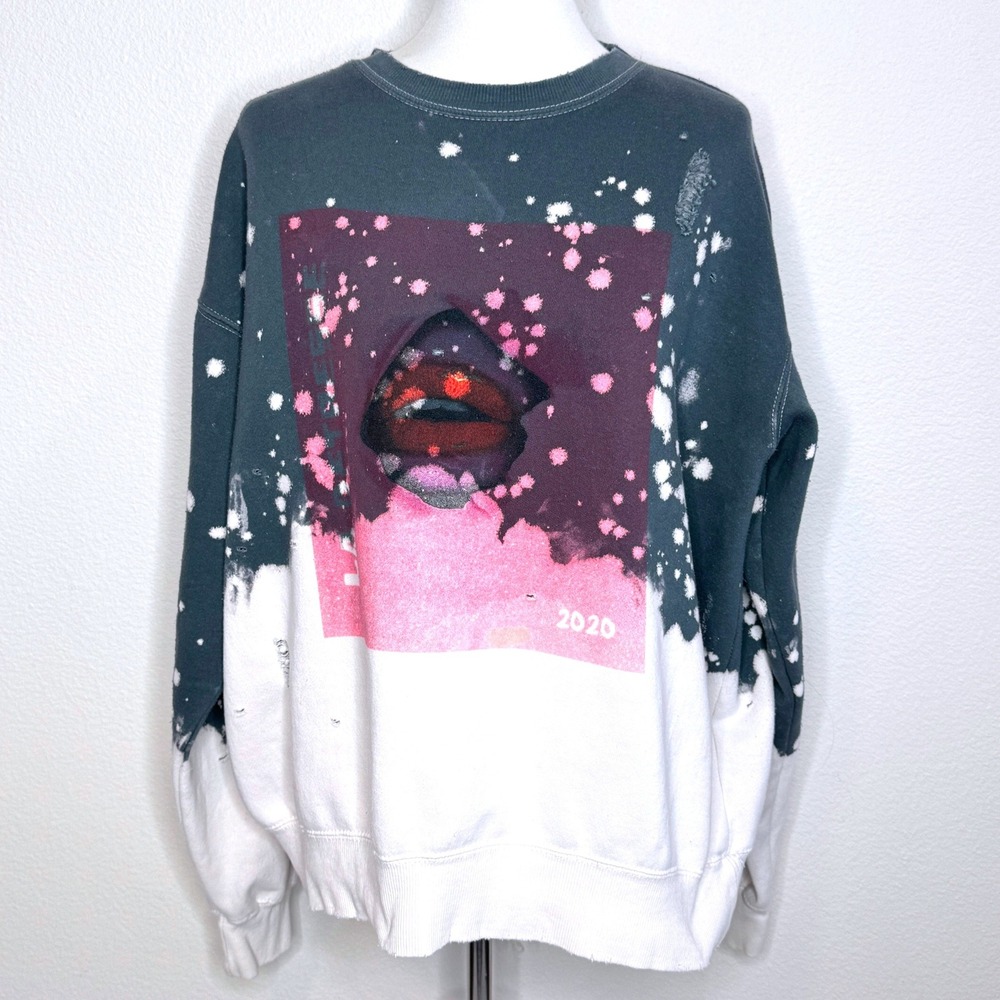 LA DETRESSE 2020 Lips Logo Acid Washed Sweatshirt Medium Distressed Streetwear